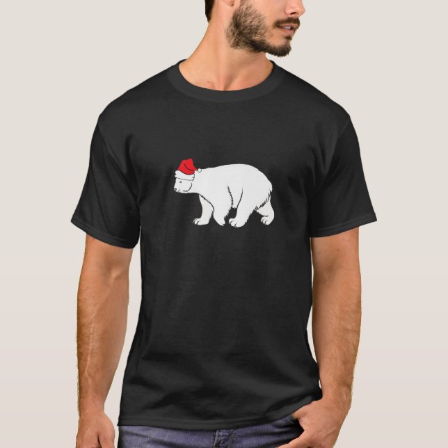 Polar Bear with Santa Hat Julafton Vinterjul Pa T Shirt (Framsida)