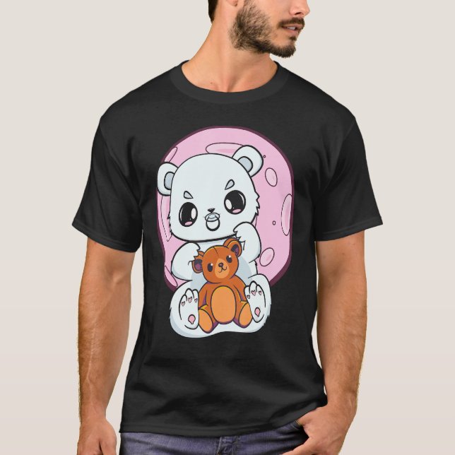 Polar Bear With Soother And Teddy Bear T Shirt (Framsida)