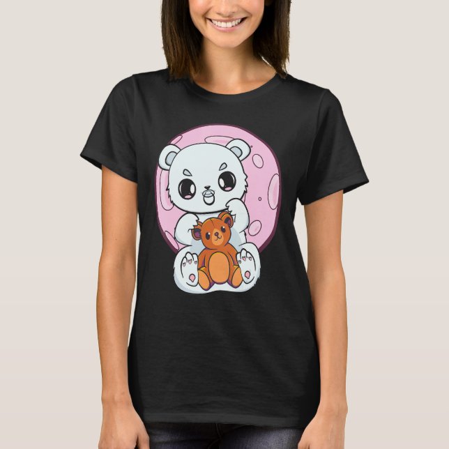 Polar Bear With Soother And Teddy Bear T Shirt (Framsida)