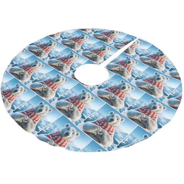 Polar Bear with Tassar formar ett hjärta Julgransmatta Borstad Polyester (Vinklad)