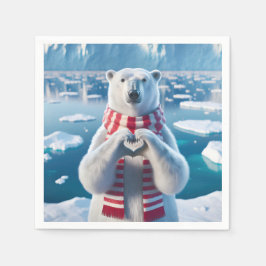 Polar Bear with Tassar formar ett hjärta Pappersservett