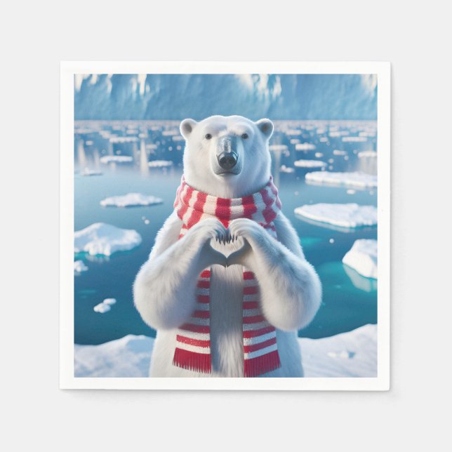 Polar Bear with Tassar formar ett hjärta Pappersservett (Framsidan)