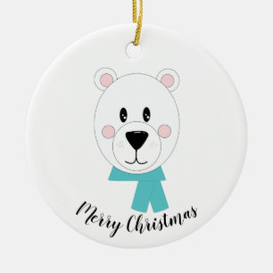 Polar Bear with Teal Scarf Julgransprydnad Keramik