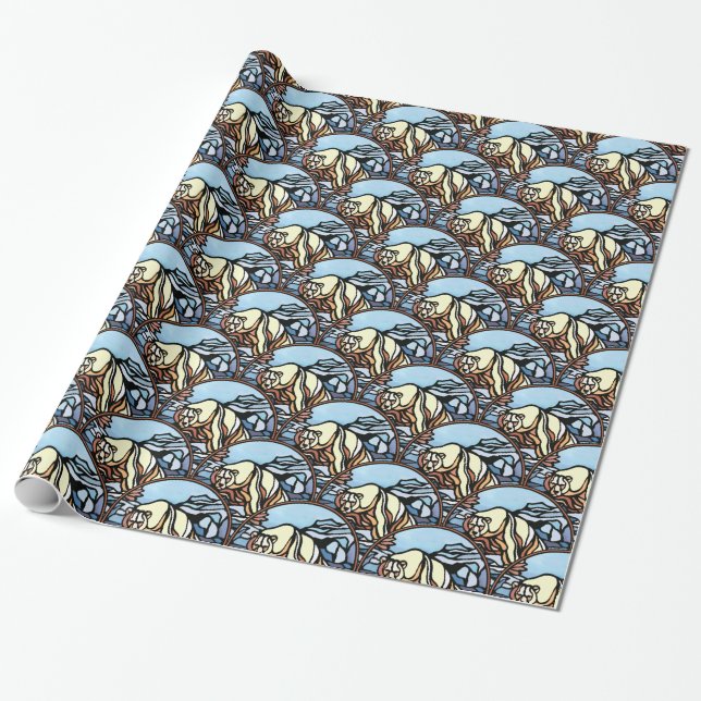 Polar Bear Wrapping Papper Tribal Art Gift Papper Presentpapper (Utrullad)