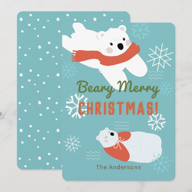 Polar Bears Beary God jul Card Inbjudningar (Fram/baksida)