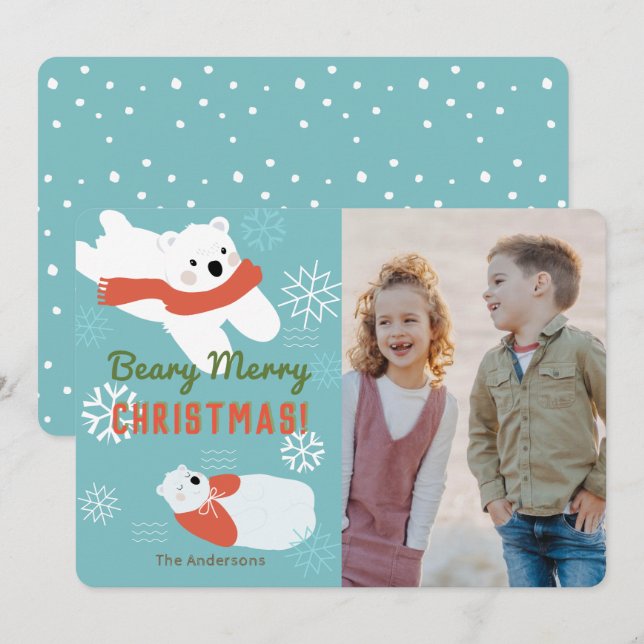 Polar Bears Beary God jul Photo Card Inbjudningar (Fram/baksida)