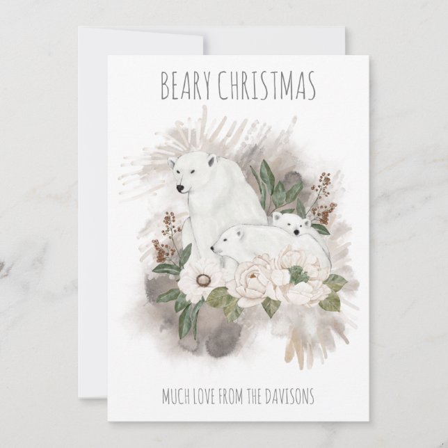Polar Bears Beary jul Namn White Julkort (Framsida)