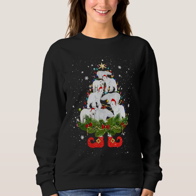 Polar Bears Christmas Tree Lights  Santa Hat T Shirt (Framsida)