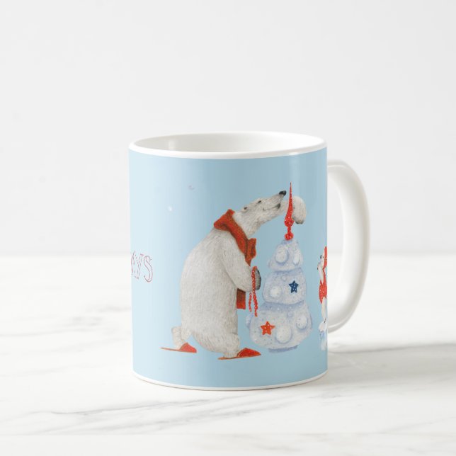 Polar Bears Decorerar Träd Kaffemugg (Framsida höger)