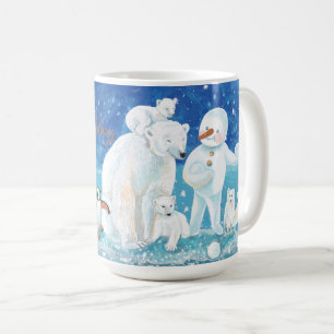 Polar Bears, Fox, Penguin & Snögubbe Lycklig Kaffemugg