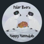 Polar Bears Hannukah Nights Stickers Runt Klistermärke<br><div class="desc">Bild som illustrerar Polar Bears i Arktis och firar Hannukah.</div>