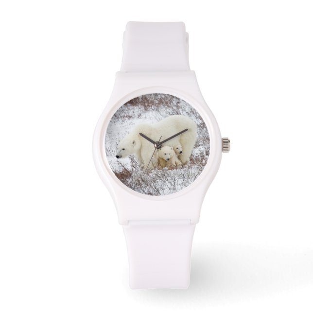 Polar Bears Hona och Two unge Armbandsur (Framsida)