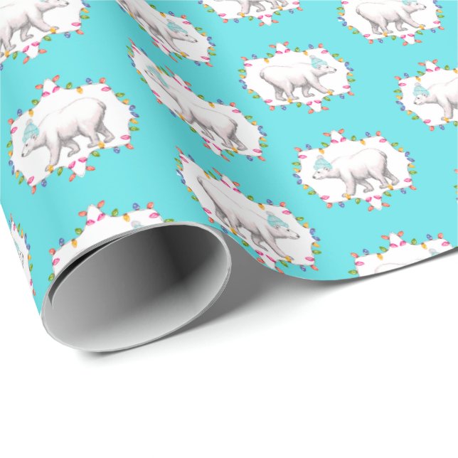 Polar Bears in Pom Pom Ski Hats Wrapping Paper Presentpapper (Rullad Hörn)