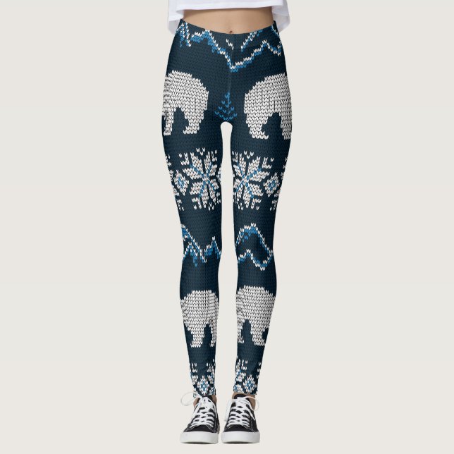 Polar Bears Knsigned Winter Mönster Leggings (Framsida)