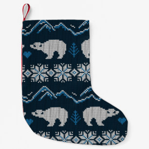 Polar Bears Knsigned Winter Mönster Liten Julstrumpa