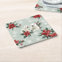 Polar Bears och Snöflingor God jul Underlägg Papper Kvadrat