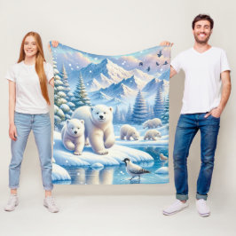 Polar Bears och Snowy Winter Scene Painting Fleecefilt