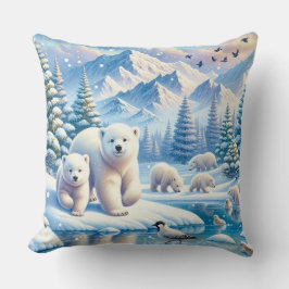 Polar Bears och Snowy Winter Scene Painting Kudde