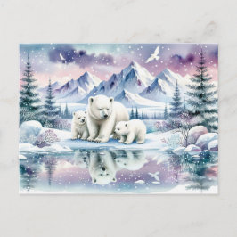 Polar Bears och Snowy Winter Scene Painting Vykort