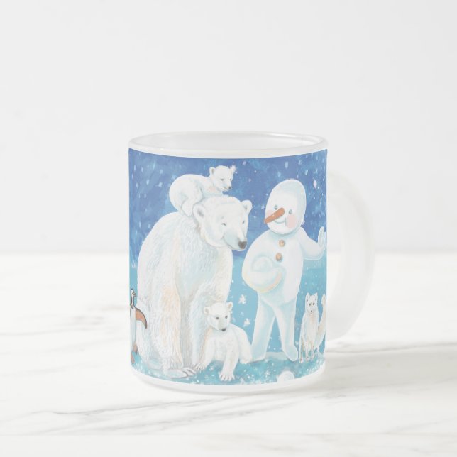 Polar Bears, Polar Fox, Emperor penguin & Snögubbe Frostad Glasmugg (Framsida höger)