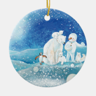 Polar Bears, Polar Fox, Emperor penguin & Snögubbe Julgransprydnad Keramik