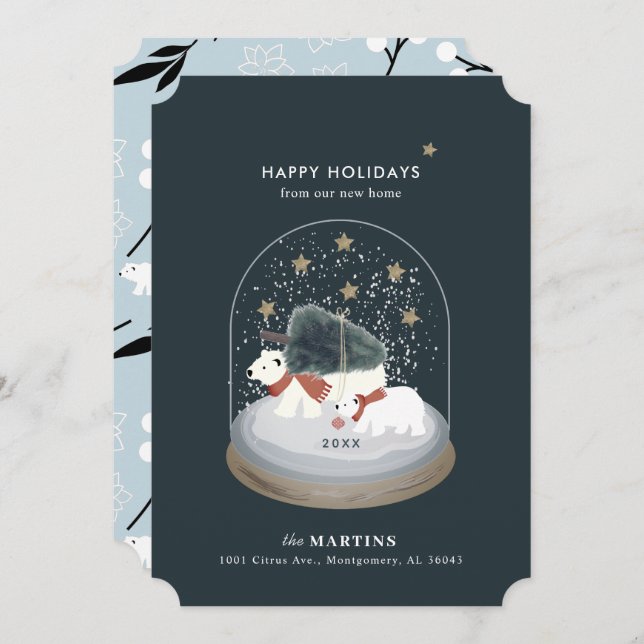 Polar Bears Snö Globe Helgdag Flytta Announcement Inbjudningar (Fram/baksida)