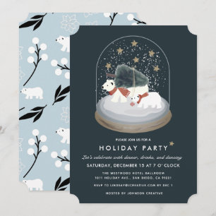 Polar Bears Snö Globe Navy Business Julfest Inbjudningar