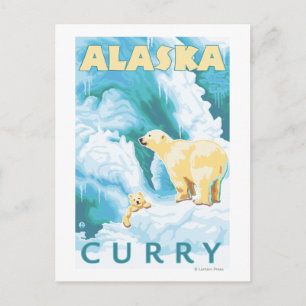 Polar Bears & Unge - Curry, Alaska Vykort
