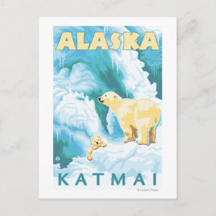 Polar Bears & Unge - Katmai, Alaska Vykort