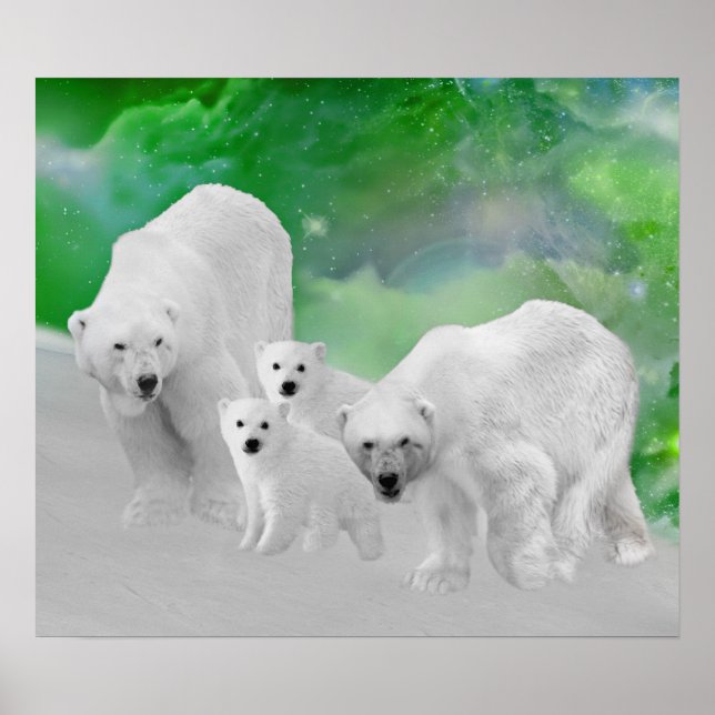 Polar Bears, unge och norra ljus Poster (Framsidan)
