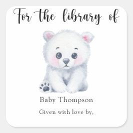 Polar björn - bibliotek fyrkantigt klistermärke