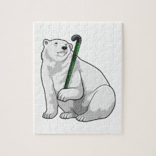 Polar björn i Hockey med Hockey stick Pussel