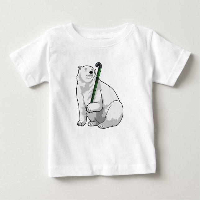 Polar björn i Hockey med Hockey stick T Shirt (Framsida)