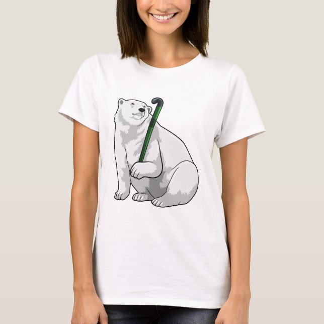 Polar björn i Hockey med Hockey stick T Shirt (Framsida)