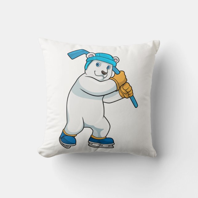 Polar-björn i ishockey med Stick Kudde (Framsida)