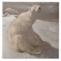 Polar björn i snö vintage illustration av grått, v