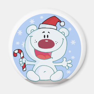 Polar Björn med Candy cane jul Magnet
