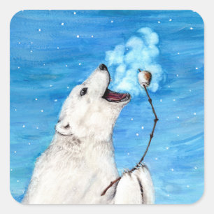 Polar björn med den rostade marshmallowen fyrkantigt klistermärke