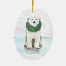 Polar björn med helgdagkranprydnaden julgransprydnad keramik