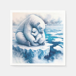 Polar Björn med Unge på en glaciär Pappersservett