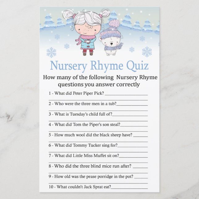 polar björn Nursery Rhyme Quiz babyduschspel (Framsida)