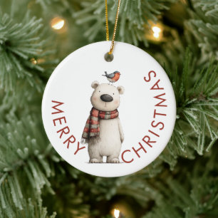 Polar Björn och Robin God Jul Julgransprydnad Keramik