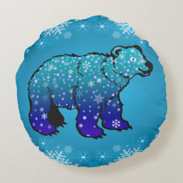 Polar Björn och Snöflingor Rund Kudde