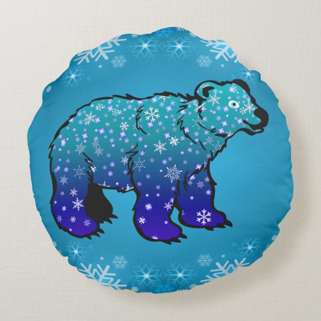 Polar Björn och Snöflingor Rund Kudde (Baksidan)