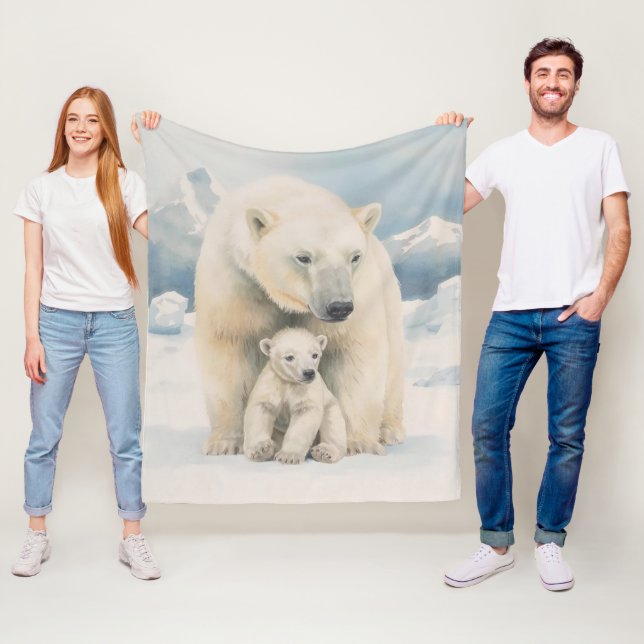 Polar Björn och Unge arktiska arktiska arktiska ar Fleecefilt (På plats)