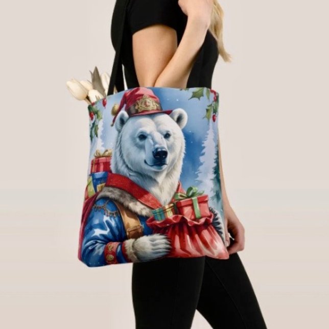 Polar Björn Santa Jul Design Tygkasse (Tote Bag — 100% polyester, black laminated lining 100% cotton web hand. Made in the USA.
)
