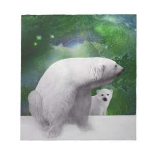 Polar björn, unge och nordlig ljusaurora anteckningsblock