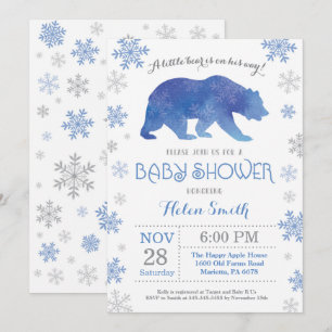 Polar Björn Vinter Blå Pojke Baby Shower Snöflinga Inbjudningar