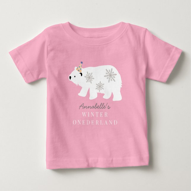 Polar Björn Vinter Onederland Rosa 1-års Födelseda T Shirt (Framsida)