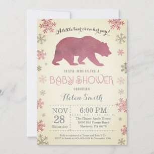 Polar Björn Vinter Rosa Flicka Bebis Shower Snöfli Inbjudningar